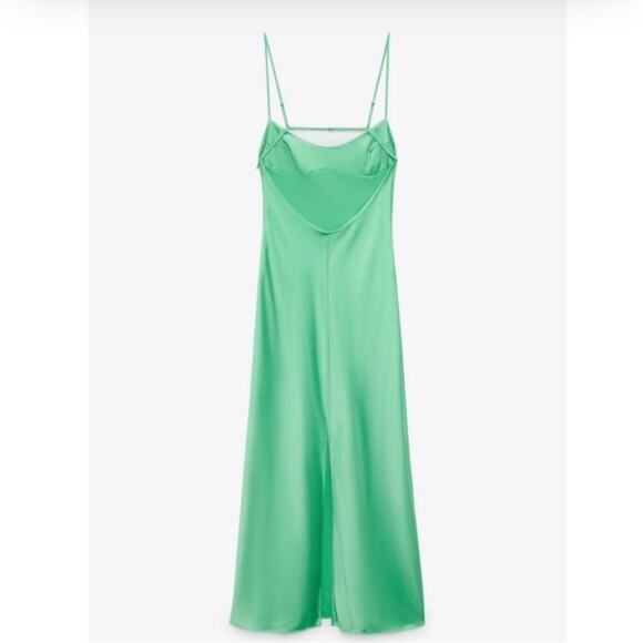 Zara Elegant Green Satin Slip Dress NWOT Size XXL - Picture 8 of 10